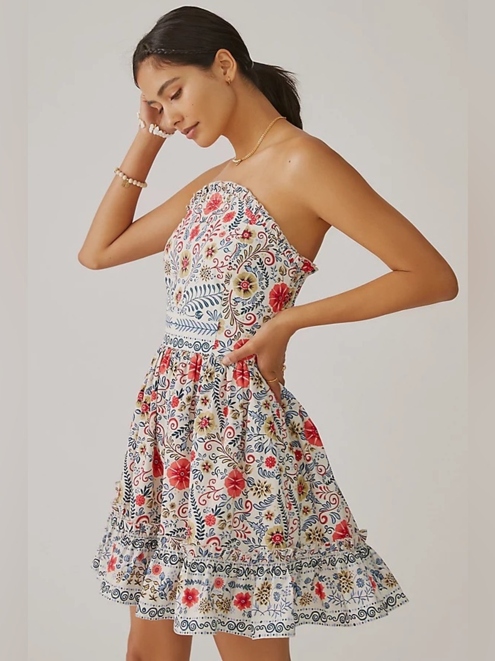 Anthropologie Dress Womens Small Forever That Girl Ruffle Tube Mini Floral